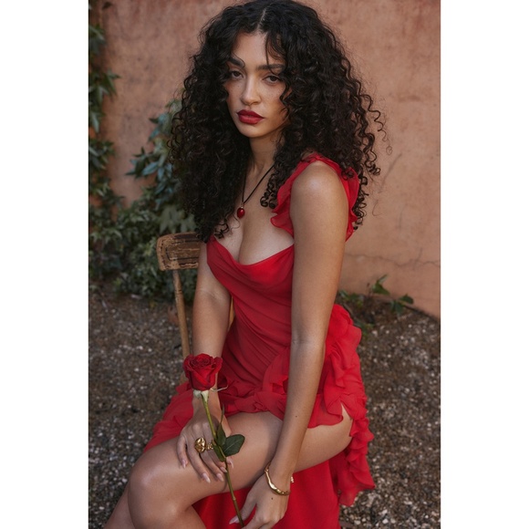 NEW House of CB Ariela Ruffle Maxi Dress Red Rose Cherry Medium - Picture 13 of 17